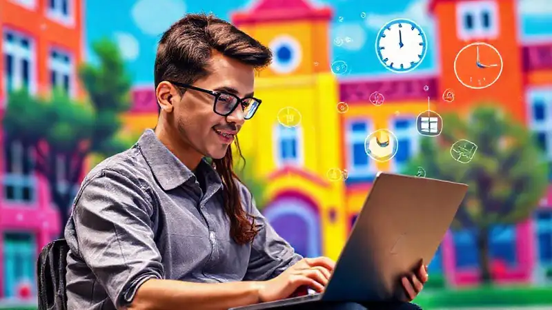 Estudiante estudiando en un campus vibrante