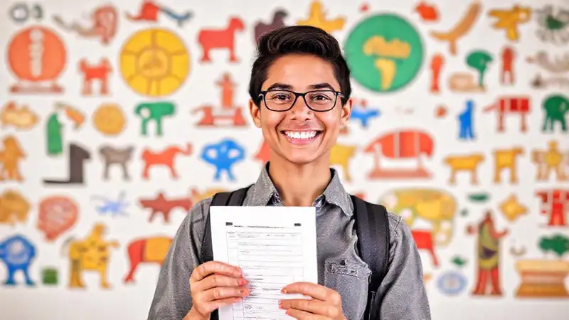 Estudiante de antropología con lista y sonrisa