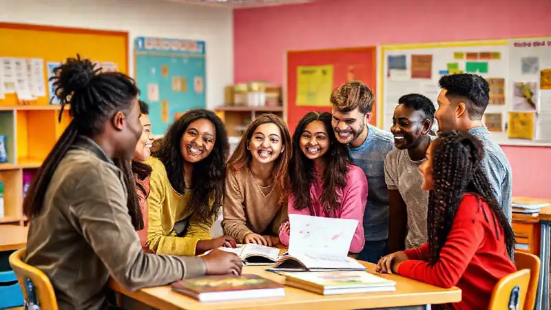 Estudiantes diversos colaboran en aula motivadora