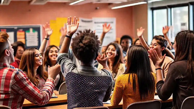 Estudiantes colaborando en un ambiente motivador