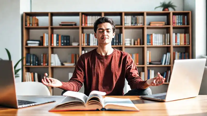 Persona meditando en oficina moderna tranquila