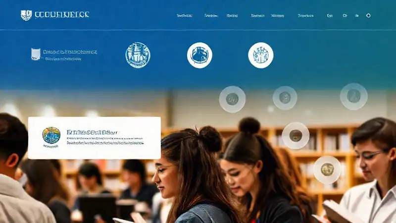 Página universitaria con logos y estudiantes diversos