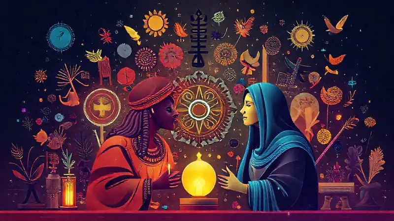 Símbolos interdisciplinarios y digitales unidos creativamente