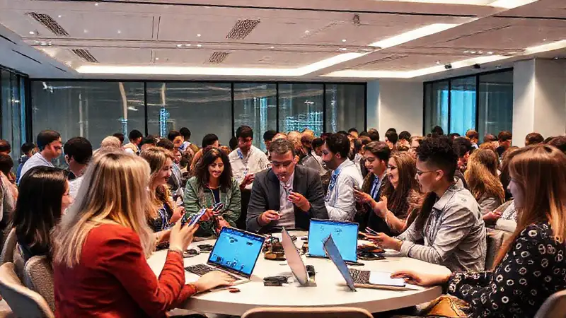 Evento profesional de networking con gente diversa