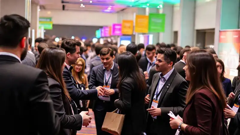 Evento profesional con networking y conversaciones vibrantes