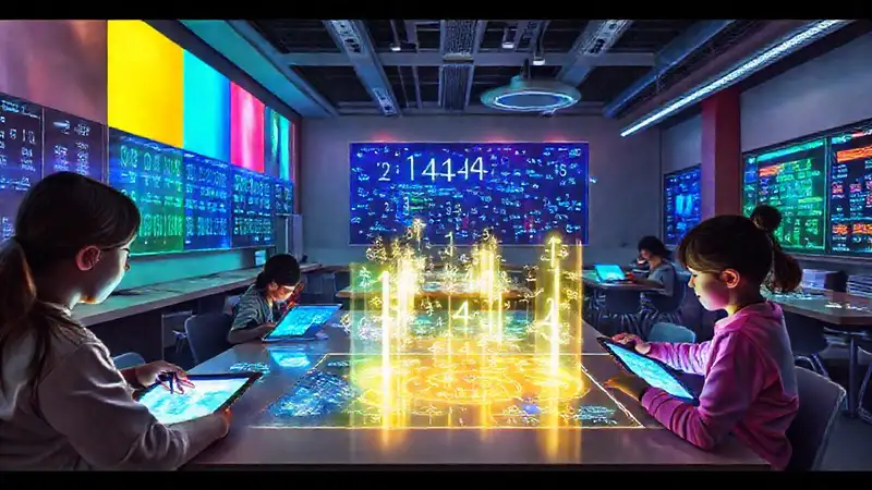 Aula moderna con tecnología interactiva y hologramas