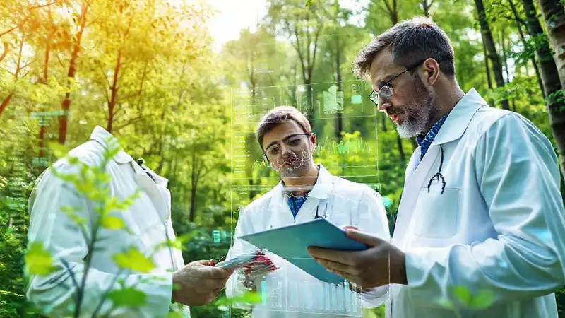 Científicos analizan datos en bosques verdes