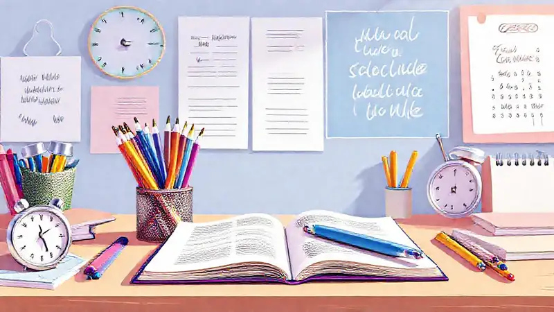 Estudiante motivado con planificador y útiles coloridos
