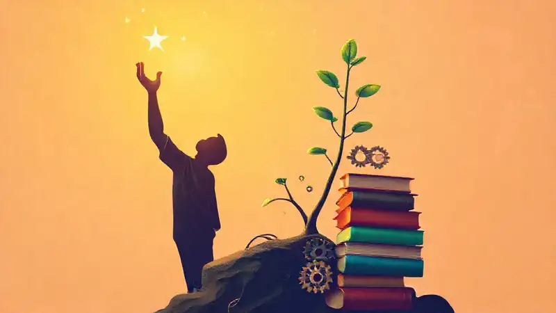 Persona alcanzando estrellas, símbolo de crecimiento y aprendizaje