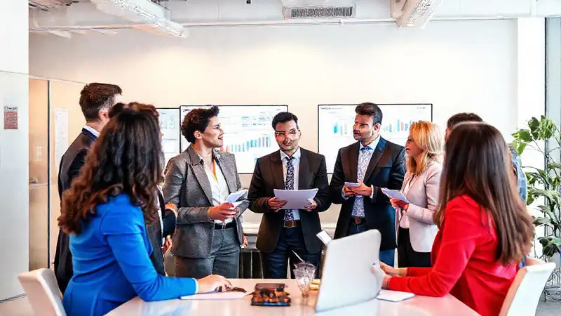 Emprendedores colaborando en oficina moderna