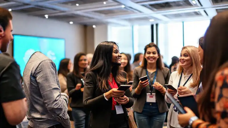 Profesionales diversos en networking colaborativo