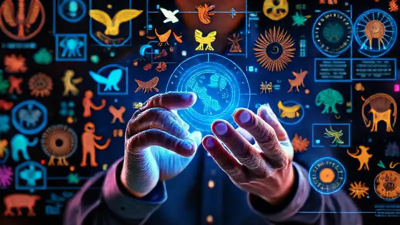 Antropólogo digital interactúa con hologramas futuristas