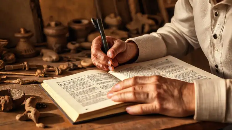Investigador de antropología estudiando artefactos antiguos
