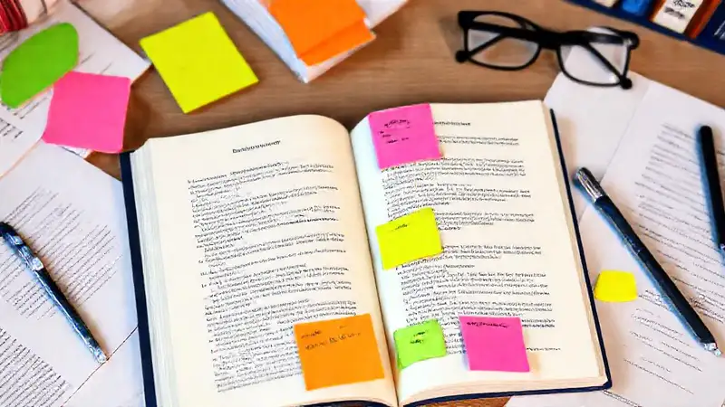 Libro abierto con notas y citas ordenadas
