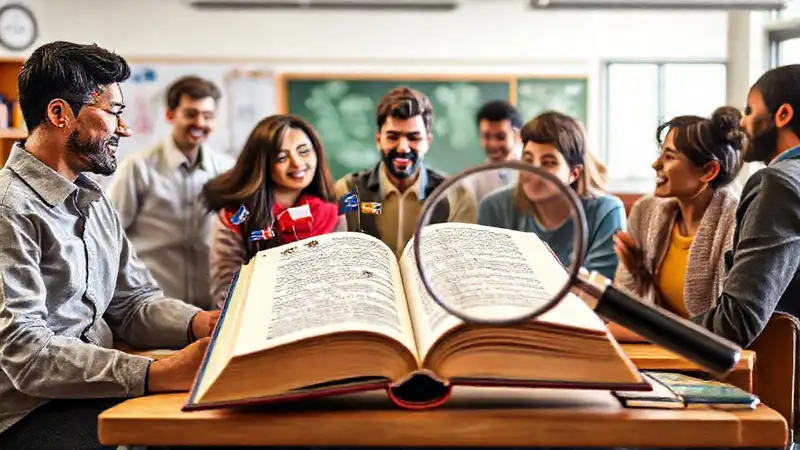 Libro político con personas analizando en aula