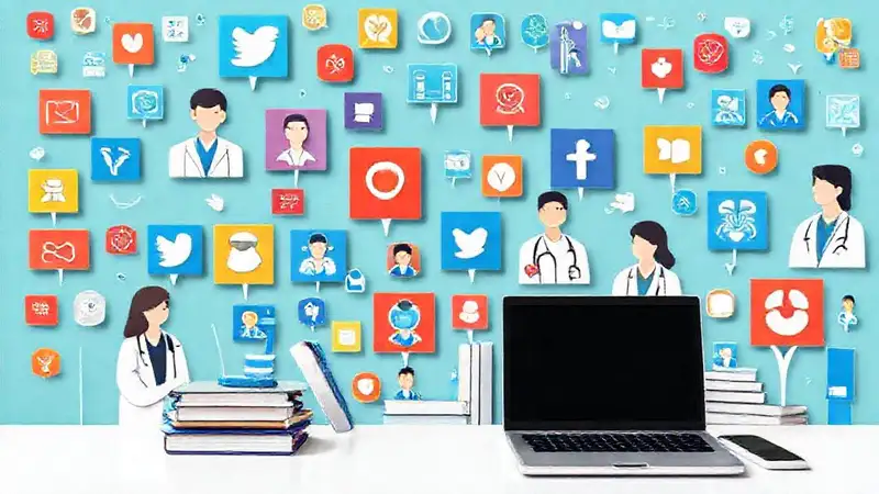 Iconos, profesionales, tecnología, comunidad, aprendizaje y salud