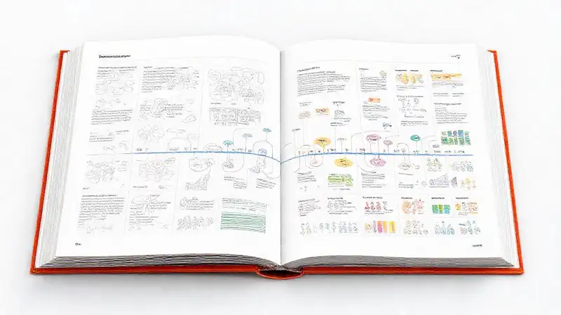 Libro educativo con diagramas y gráficos coloridos