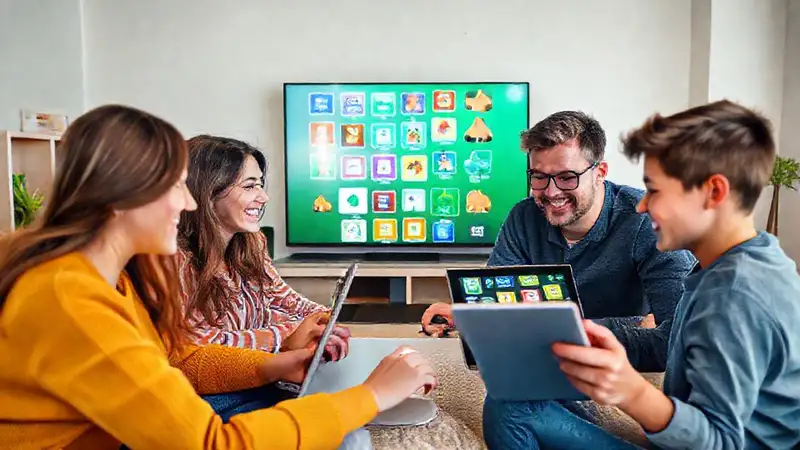 Aula virtual con padres, jóvenes y tecnología