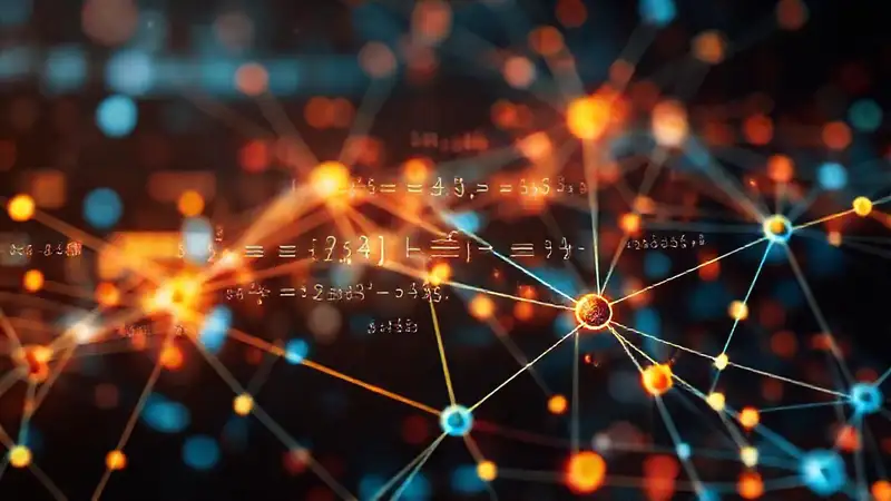 Ecuaciones, redes y tecnología futurista vibrante