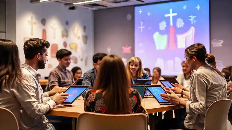 Aula moderna con estudiantes y tecnología innovadora