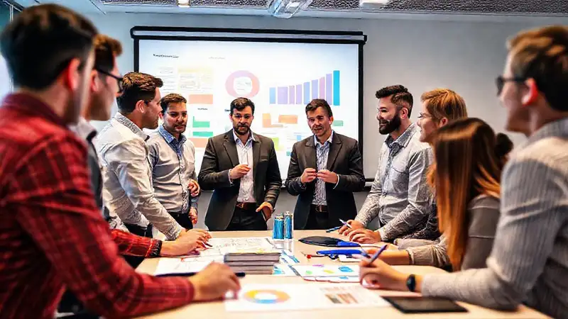 Entrenamiento colaborativo con gráficos en sala moderna