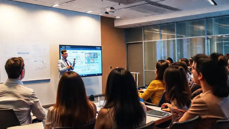 Reunion profesional con presentación y tecnología moderna