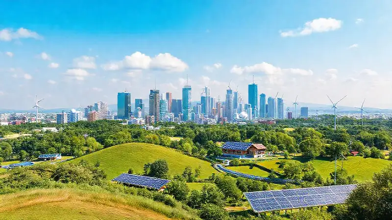 Ciudad sostenible con energía renovable y verde