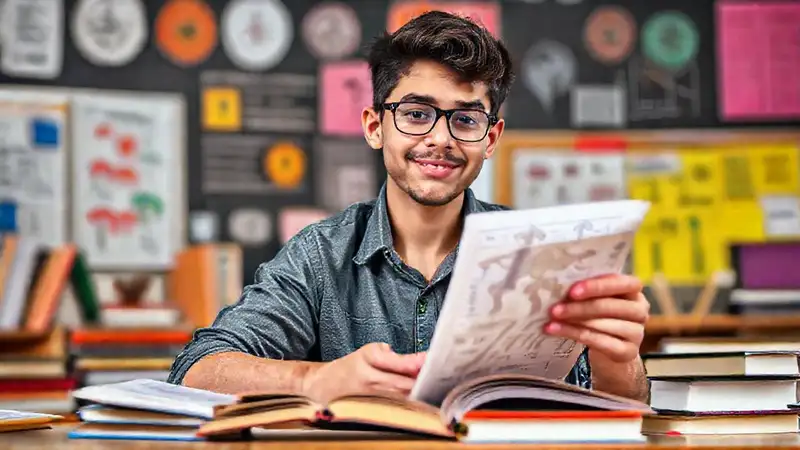 Estudiante motivado estudia morfología con imágenes coloridas
