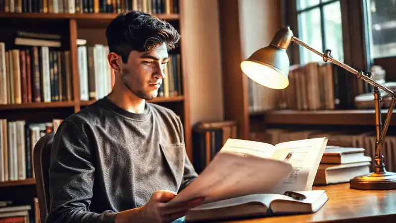 Estudiante lee en un ambiente acogedor