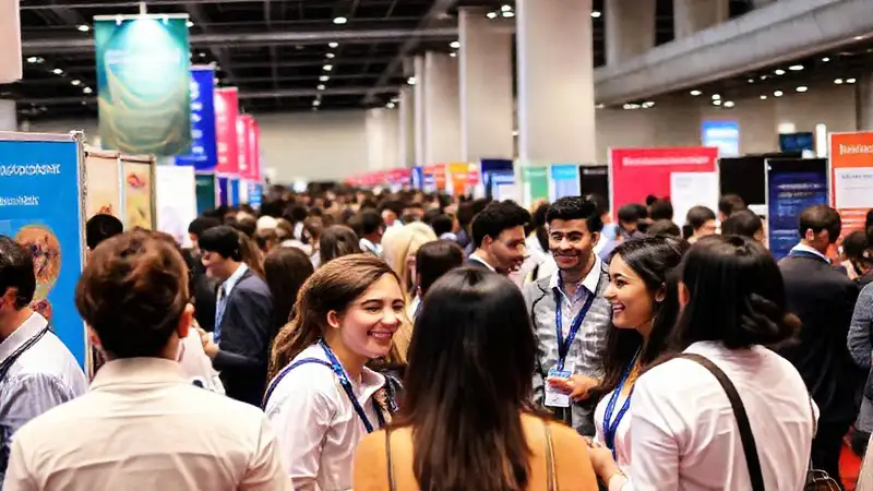 Feria de empleo con profesionales y ambiente vibrante