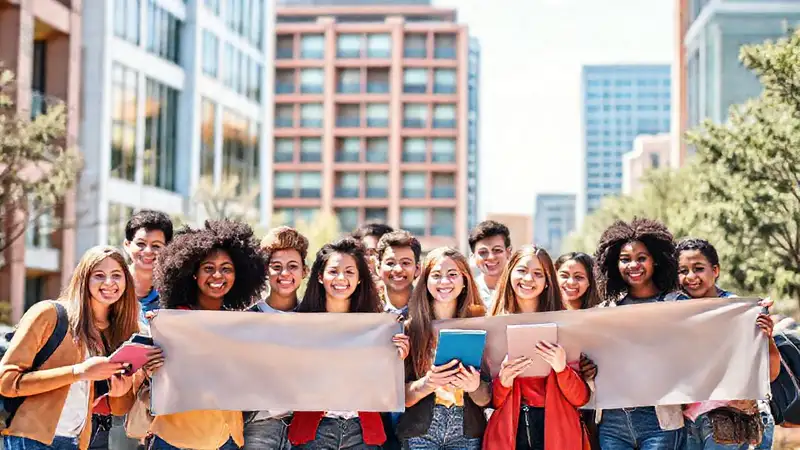 Estudiantes universitarios participando en campus vibrante