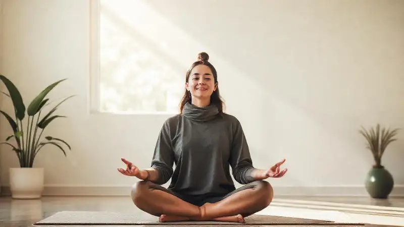 Persona tranquila meditando en entorno saludable y calmado