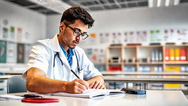 Estudiante de medicina estudiando el sistema nervioso