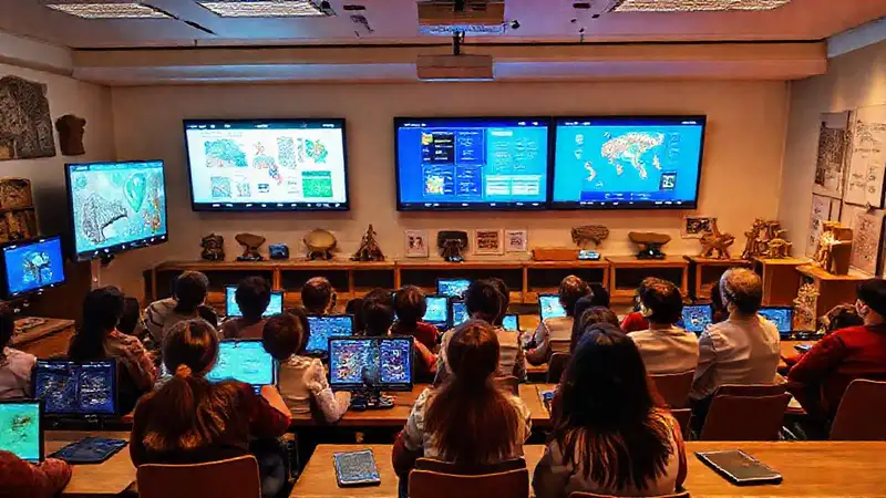 Aula moderna con tecnología y recursos visuales