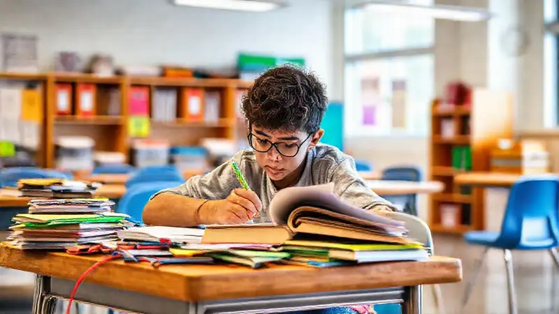 Estudiante concentrado en un escritorio ordenado