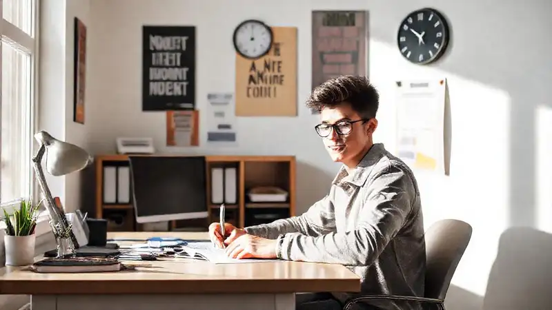 Estudiante motivado en un espacio organizado y brillante