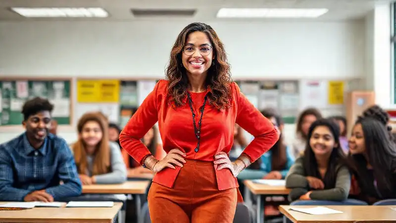 Maestro confiado inspira a estudiantes en aula moderna