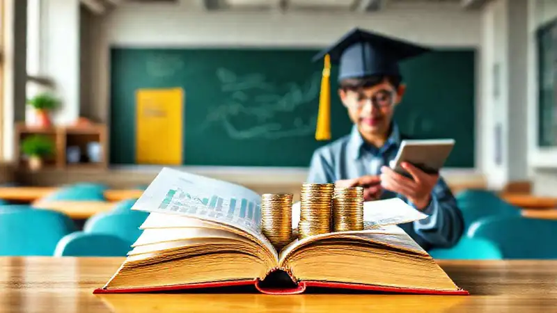 Libro abierto con temas financieros y estudio