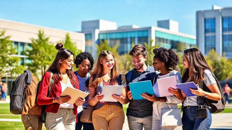 Estudiantes diversos discuten en campus universitario