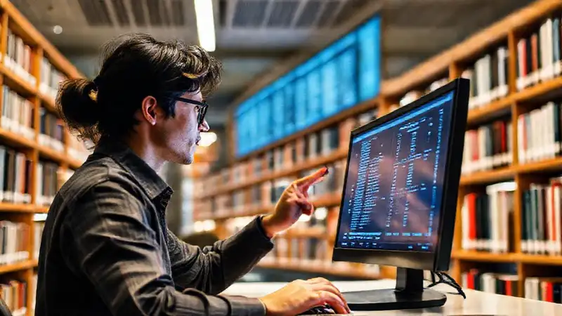 Biblioteca moderna con tecnología y ambiente estudiantil