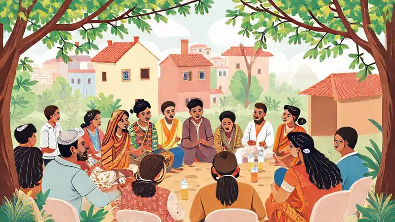 Reunión comunitaria diversa y participativa