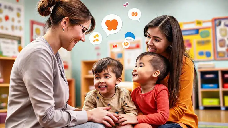 Terapeuta del habla ayuda a niño a comunicarse