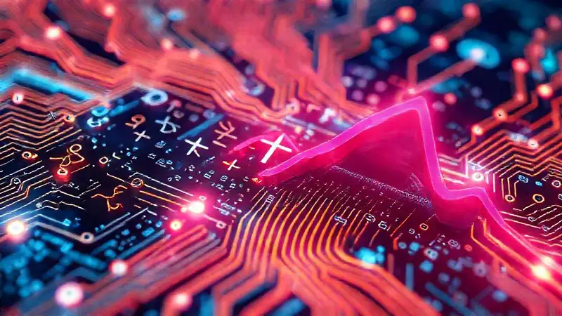 Símbolos matemáticos y circuitos futuristas