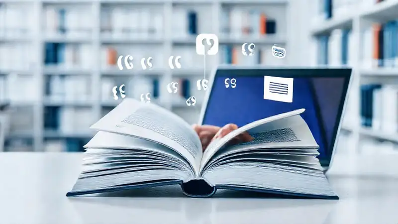 Libro abierto con citas y fuentes digitales