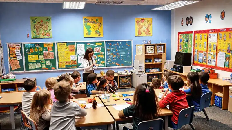 Aula educativa activa y diversa con tecnología