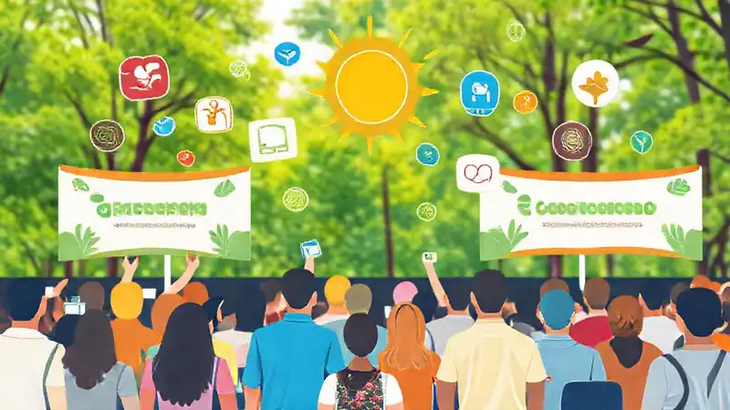 Iconos sociales en evento ecológico diverso y vibrante