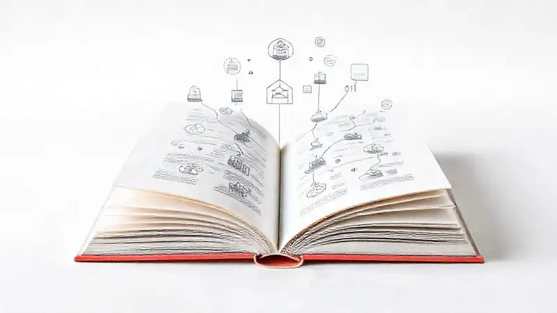 Libro abierto con ideas, estilo moderno y minimalista