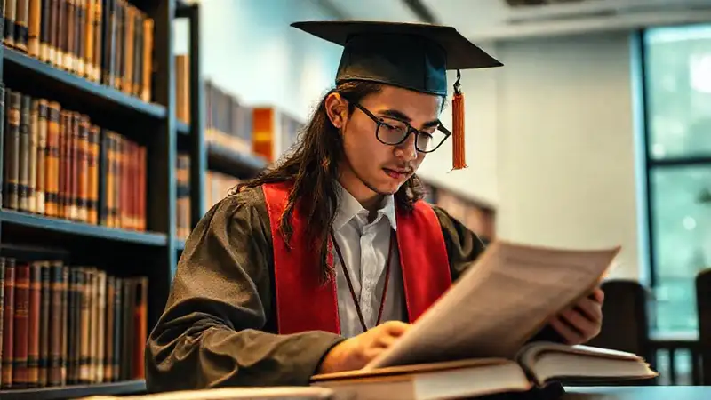 Estudiante de posgrado estudia en entorno académico