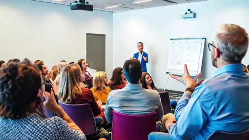 Audiencia atenta en seminario interactivo y dinámico