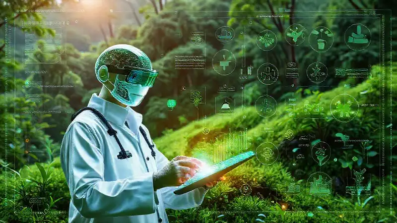 herramientas digitales y naturaleza fusionadas futuristas